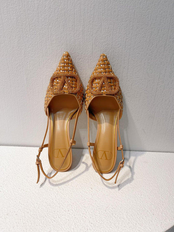 VT Slingback con tacco alto in pelle di pecora marrone Perù 292801