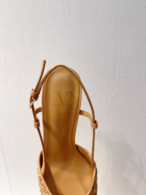 VT Slingback con tacco alto in pelle di pecora marrone Perù 292801