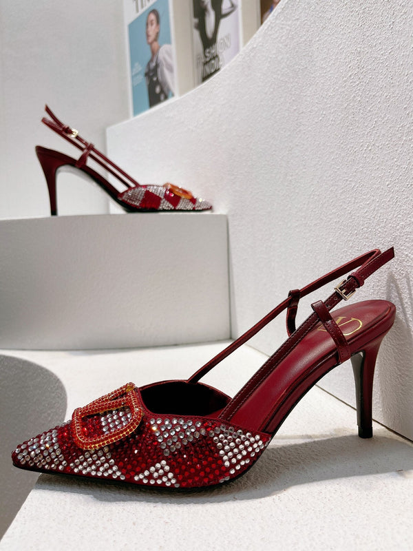 VT High Heeled Slingbacks Ruby Red Sheepskin 292825