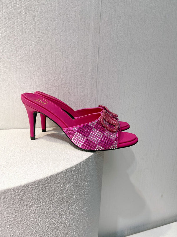 Sandali con tacco alto VT in pelle di pecora rosa fucsia 292836