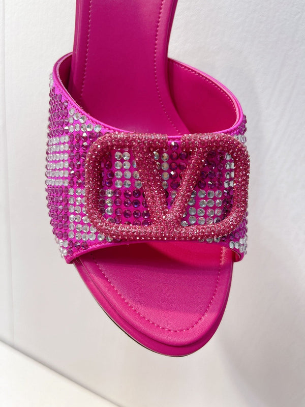 Sandali con tacco alto VT in pelle di pecora rosa fucsia 292836