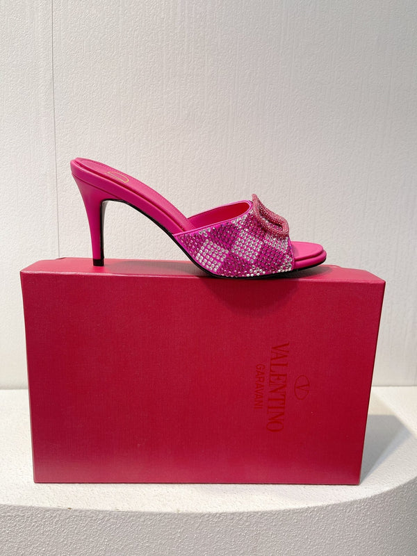 Sandali con tacco alto VT in pelle di pecora rosa fucsia 292836