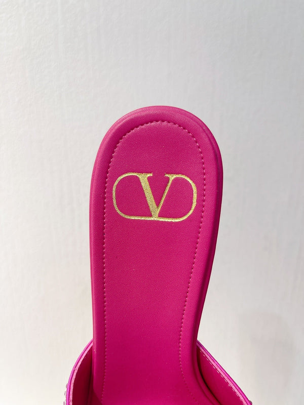 Sandali con tacco alto VT in pelle di pecora rosa fucsia 292836