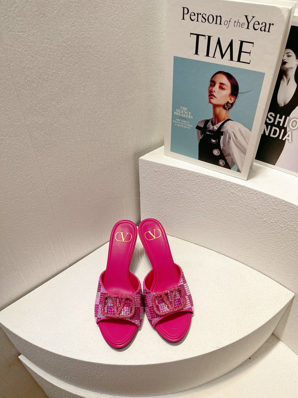 Sandali con tacco alto VT in pelle di pecora rosa fucsia 292836