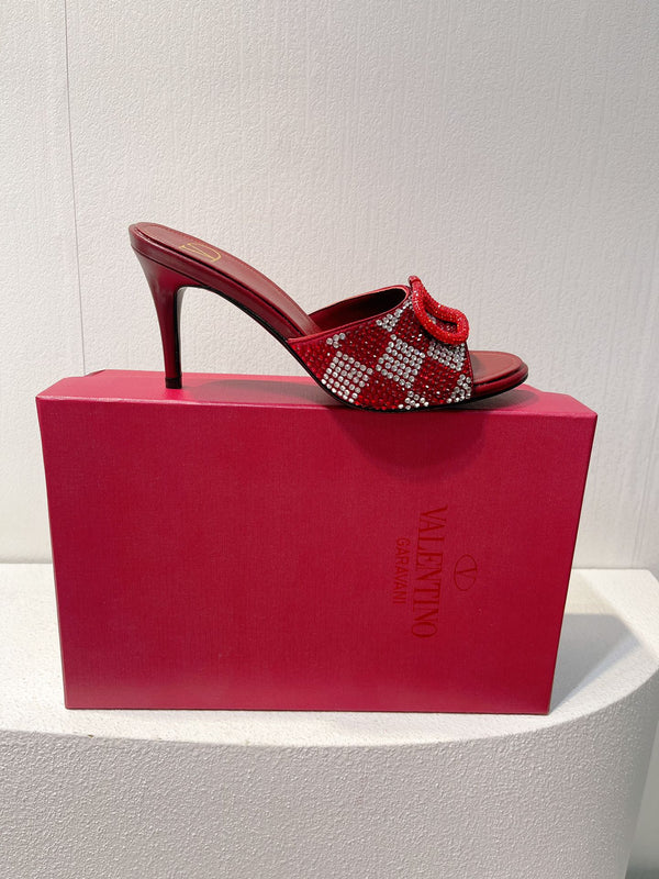 Sandali con tacco alto VT in pelle di pecora rosso rubino 292842
