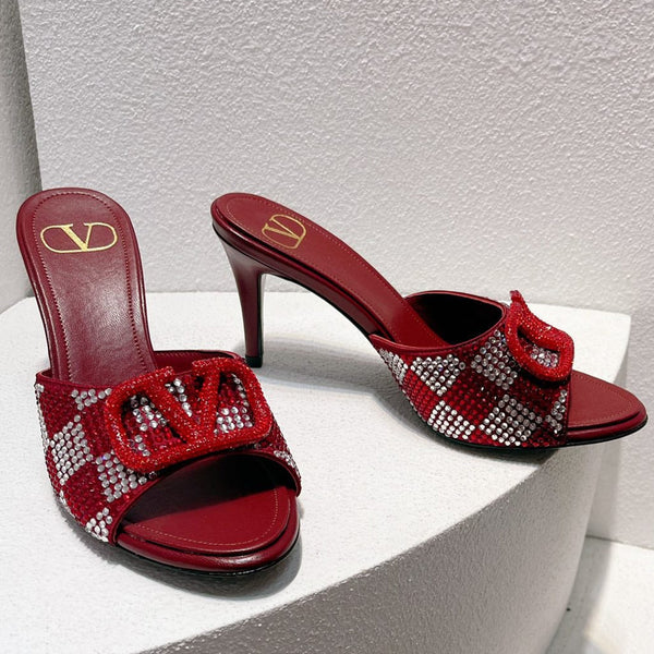 Sandali con tacco alto VT in pelle di pecora rosso rubino 292842