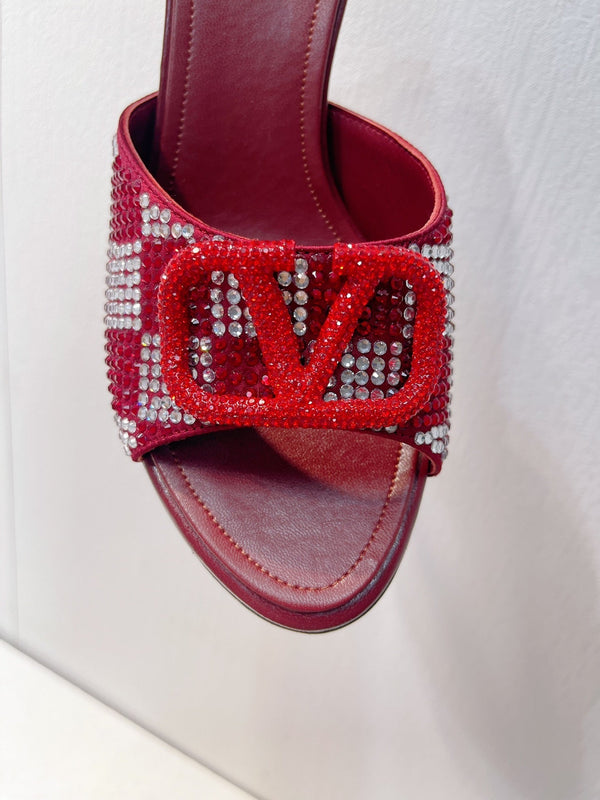 Sandali con tacco alto VT in pelle di pecora rosso rubino 292842
