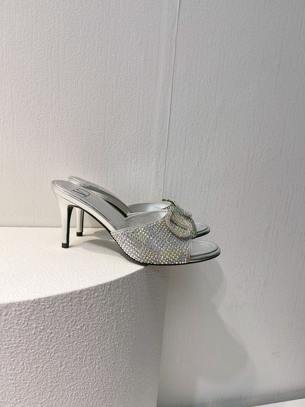 VT High Heeled Sandals Silver Sheepskin 292844