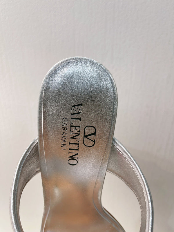 Sandalo con tacco VT in pelle di vacchetta argento 292883