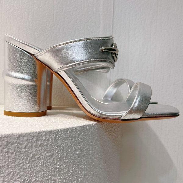 Sandalo con tacco VT in pelle di vacchetta argento 292883