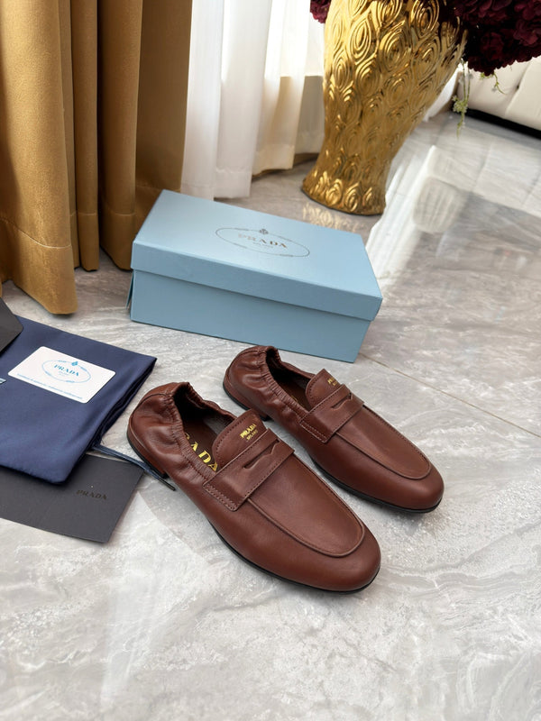 Prada 25SS Mocassins décontractés élastiques Daim vieilli Warm Clay 564182