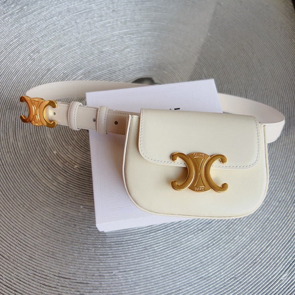 cream calfskin belt bag triomphe gold buckle