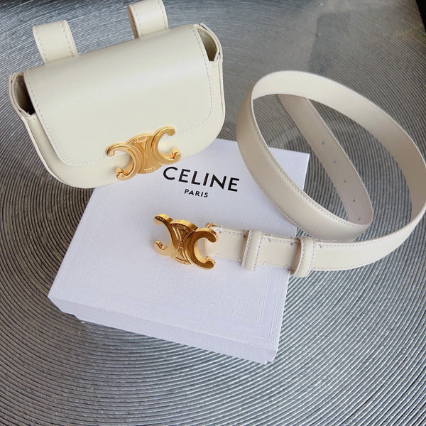 cream calfskin belt bag triomphe gold buckle