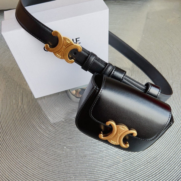 celin black calfskin belt bag triomphe gold buckle