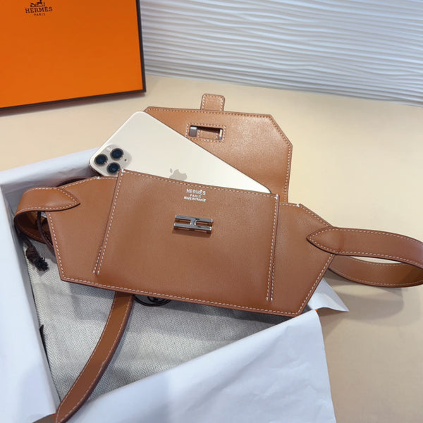 elan pocket 30 belt brown bag silver hardware