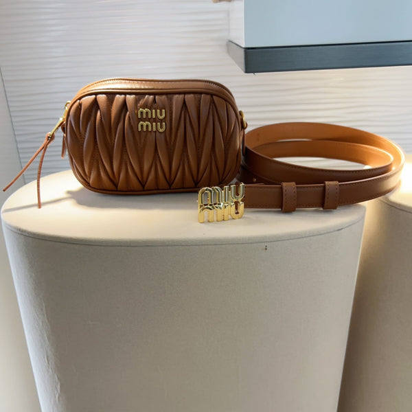 cintura miu marrone 20mm con custodia matelassé