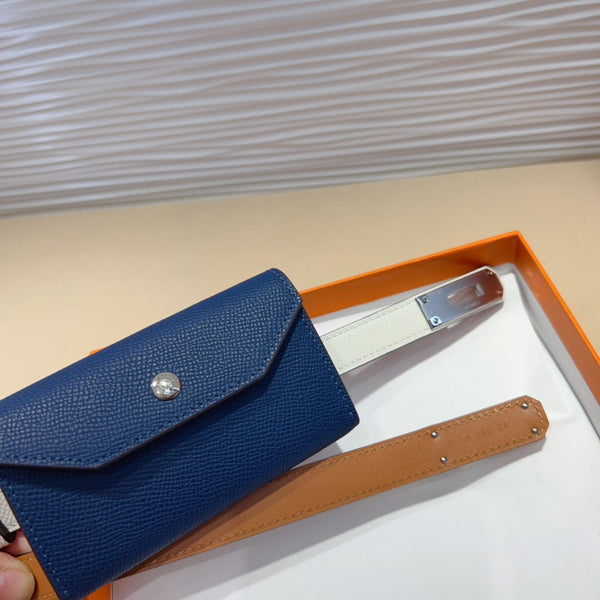 CINTURA HM KELLY BLU NAVY DA TASCA 18 MM IN PELLE BIANCA CON FERRAMENTA IN ARGENTO