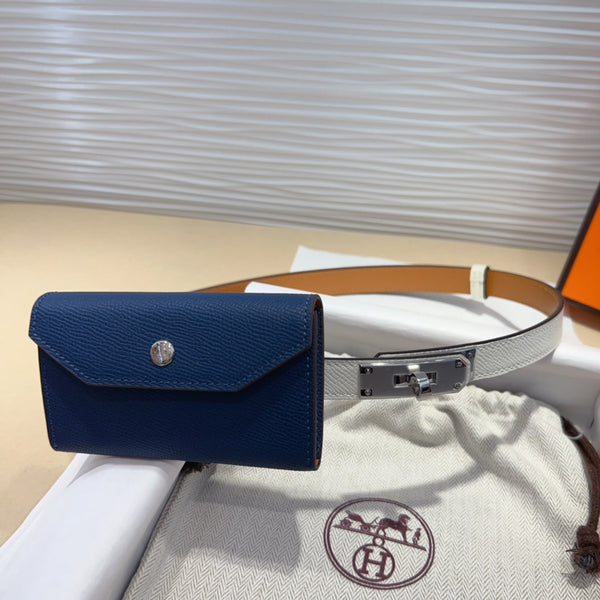 CINTURA HM KELLY BLU NAVY DA TASCA 18 MM IN PELLE BIANCA CON FERRAMENTA IN ARGENTO