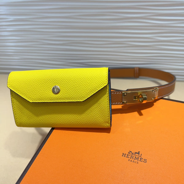 CINTURA HM KELLY GIALLO LIMONE DA 18 MM IN PELLE MARRONE CANNELLA CON FERRAMENTA ORO