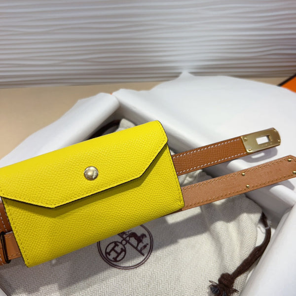 CINTURA HM KELLY GIALLO LIMONE DA 18 MM IN PELLE MARRONE CANNELLA CON FERRAMENTA ORO
