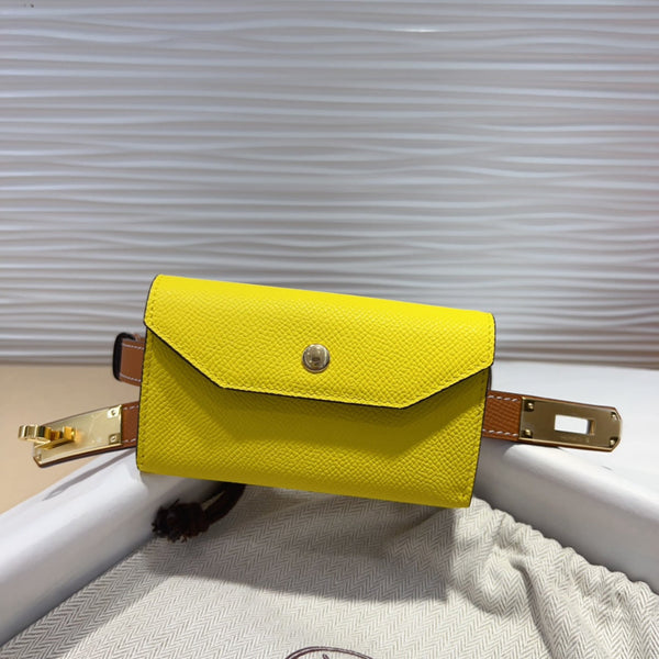CINTURA HM KELLY GIALLO LIMONE DA 18 MM IN PELLE MARRONE CANNELLA CON FERRAMENTA ORO