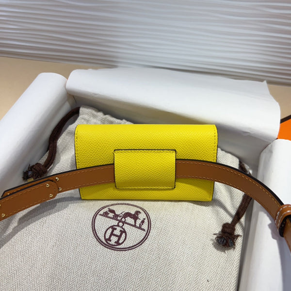 CINTURA HM KELLY GIALLO LIMONE DA 18 MM IN PELLE MARRONE CANNELLA CON FERRAMENTA ORO