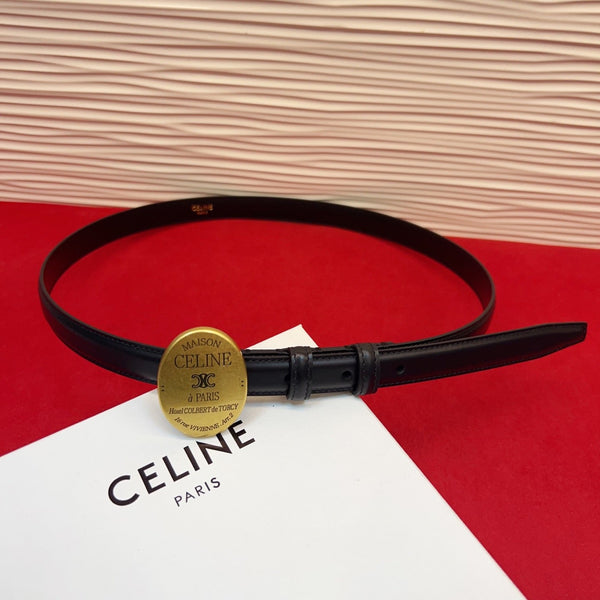 Celine Teen Maison Belt 2.5cm Black Gold Calfskin 201446