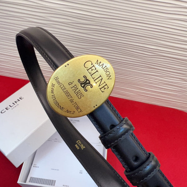 Celine Teen Maison Belt 2.5cm Black Gold Calfskin 201446