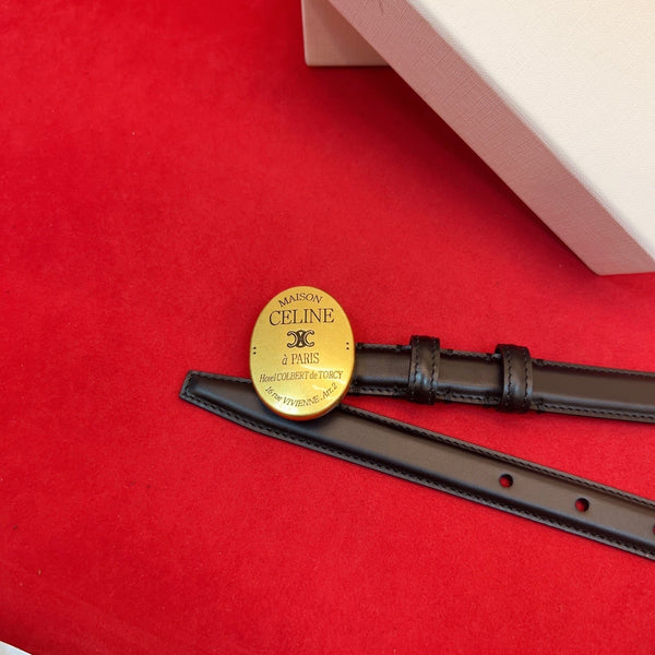 Celine Teen Maison Belt 2.5cm Black Gold Calfskin 201446