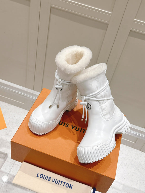 STIVALETTO RUBY FLAT IN VITELLO BIANCO E NYLON CON MONOGRAMMA