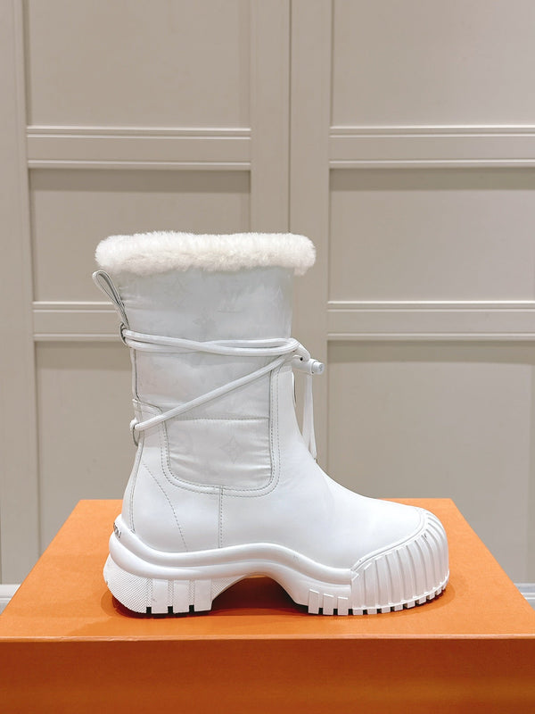 STIVALETTO RUBY FLAT IN VITELLO BIANCO E NYLON CON MONOGRAMMA