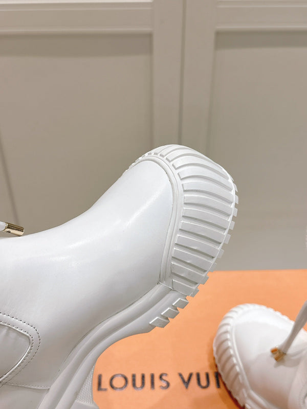 STIVALETTO RUBY FLAT IN VITELLO BIANCO E NYLON CON MONOGRAMMA