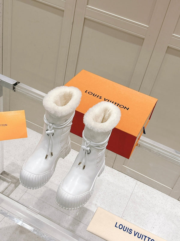 STIVALETTO RUBY FLAT IN VITELLO BIANCO E NYLON CON MONOGRAMMA