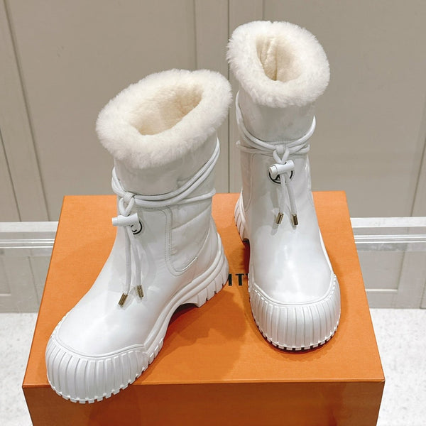 STIVALETTO RUBY FLAT IN VITELLO BIANCO E NYLON CON MONOGRAMMA