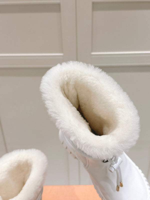 STIVALETTO RUBY FLAT IN VITELLO BIANCO E NYLON CON MONOGRAMMA
