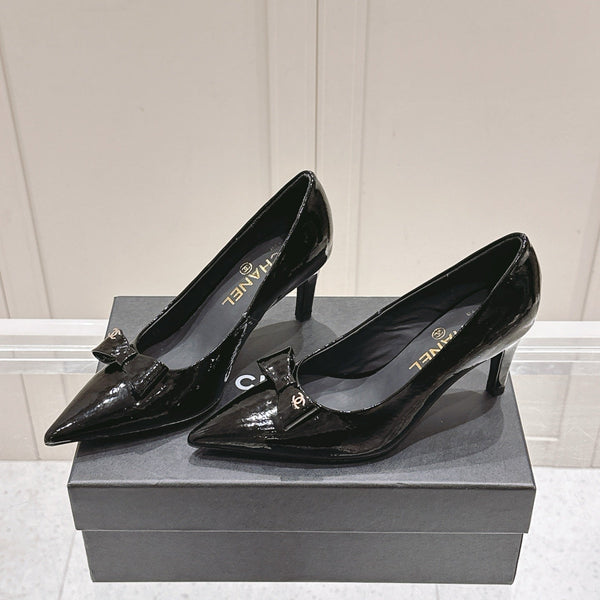 Chanel 25A Heel Pump Black Patent Calfskin 393069