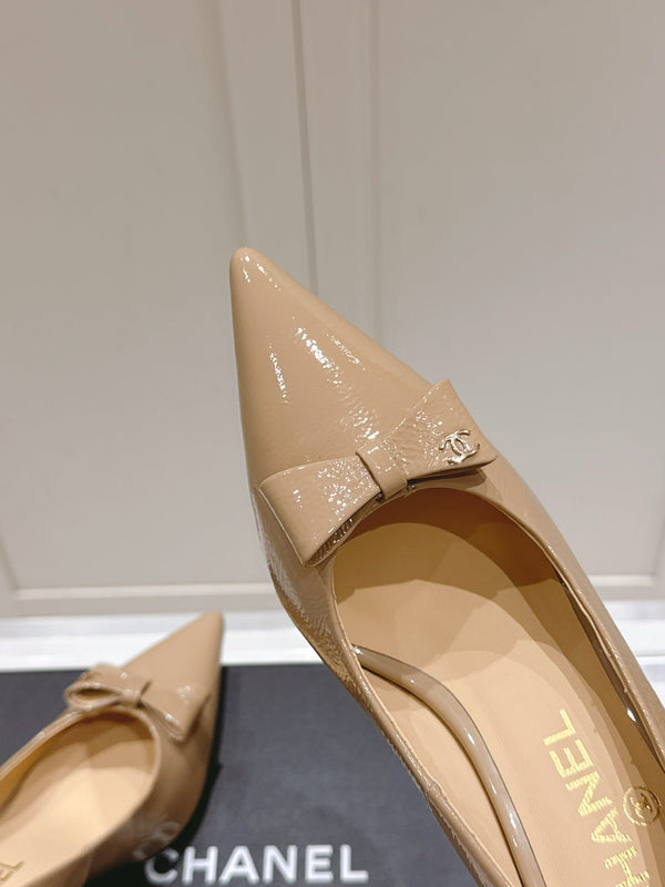 Chanel 25A Heel Pump Nude Patent Calfskin 393070