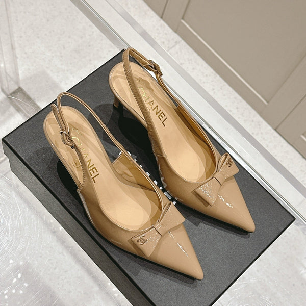 Chanel 25A Slingback Nude Patent Calfskin 393071