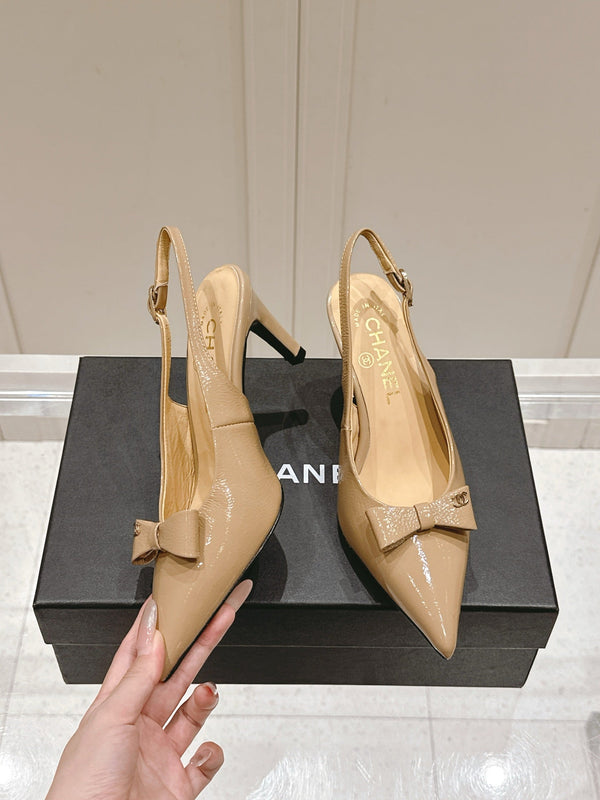 Chanel 25A Slingback Nude Patent Calfskin 393071