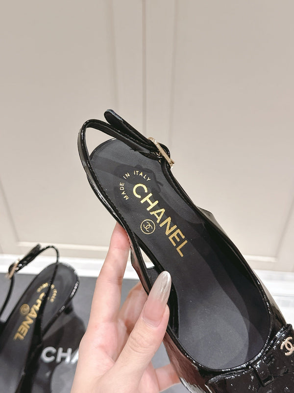 Chanel 25A Slingback Black Patent Calfskin 393073