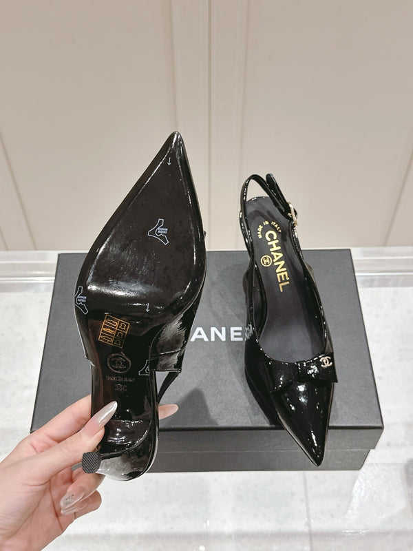 Chanel 25A Slingback Black Patent Calfskin 393073
