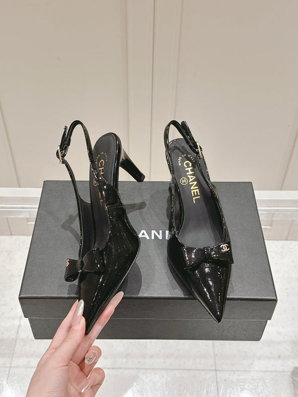 Chanel 25A Slingback Black Patent Calfskin 393073