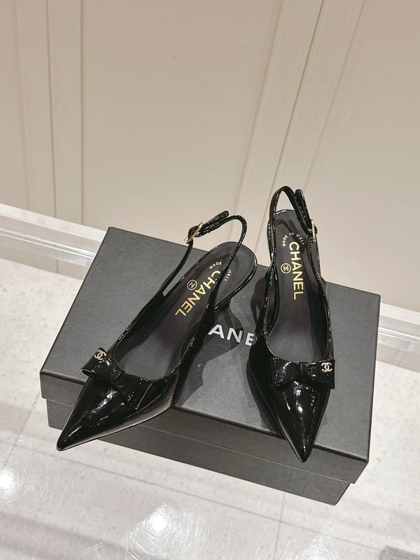 Chanel 25A Slingback Black Patent Calfskin 393073