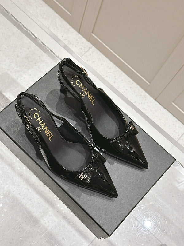 Chanel 25A Slingback Black Patent Calfskin 393073