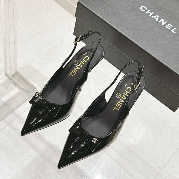 Chanel 25A Slingback Black Patent Calfskin 393073