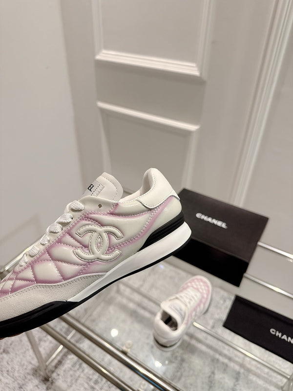 Chanel 25A Sports Shoes White Black Mix Pink Sheepskin 393113
