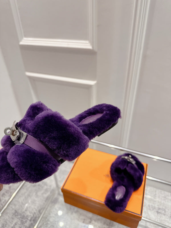 HM Oran slippers sliver buckle purple wool
