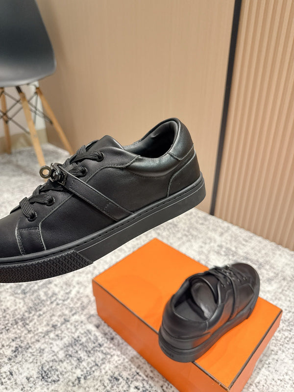 HM Casual Sneakers Black Buckle Black Leather