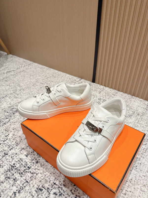 HM Casual Sneakers Sliver Buckle White Leather
