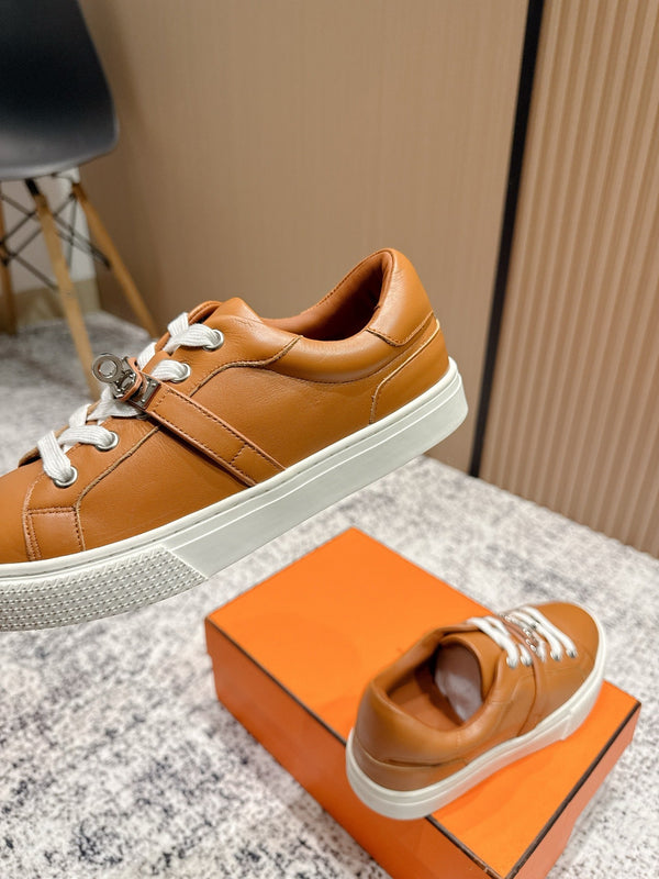 HM Casual Sneakers Sliver Buckle Brown Leather